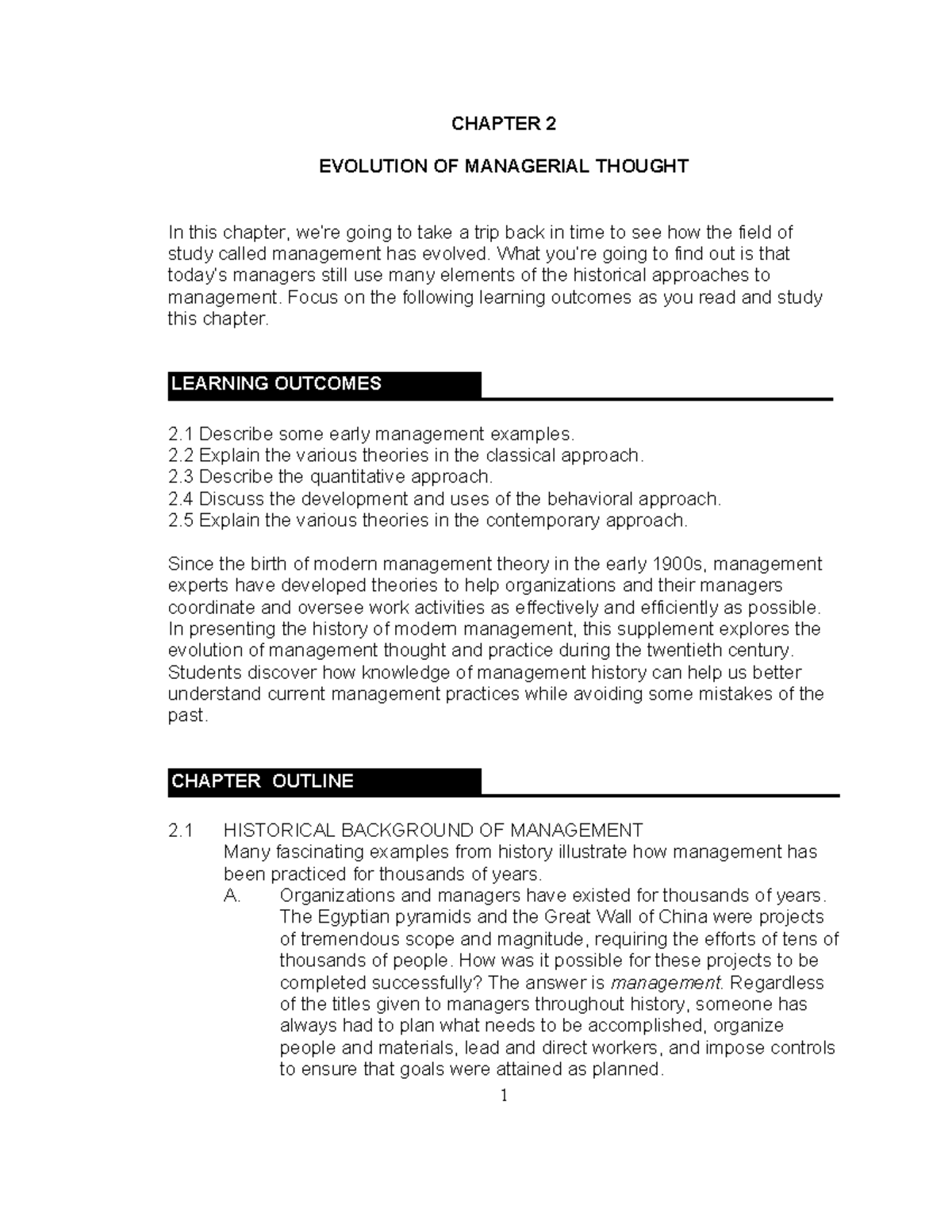 CBMD022 Chapter 2 (2) Evolution OF Management - CHAPTER 2 EVOLUTION OF ...