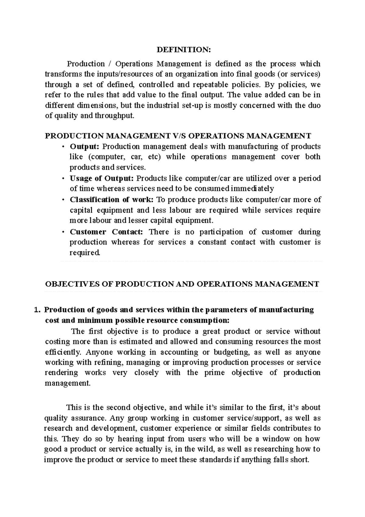 Introduction TO Production AND Management - DEFINITION: Production ...