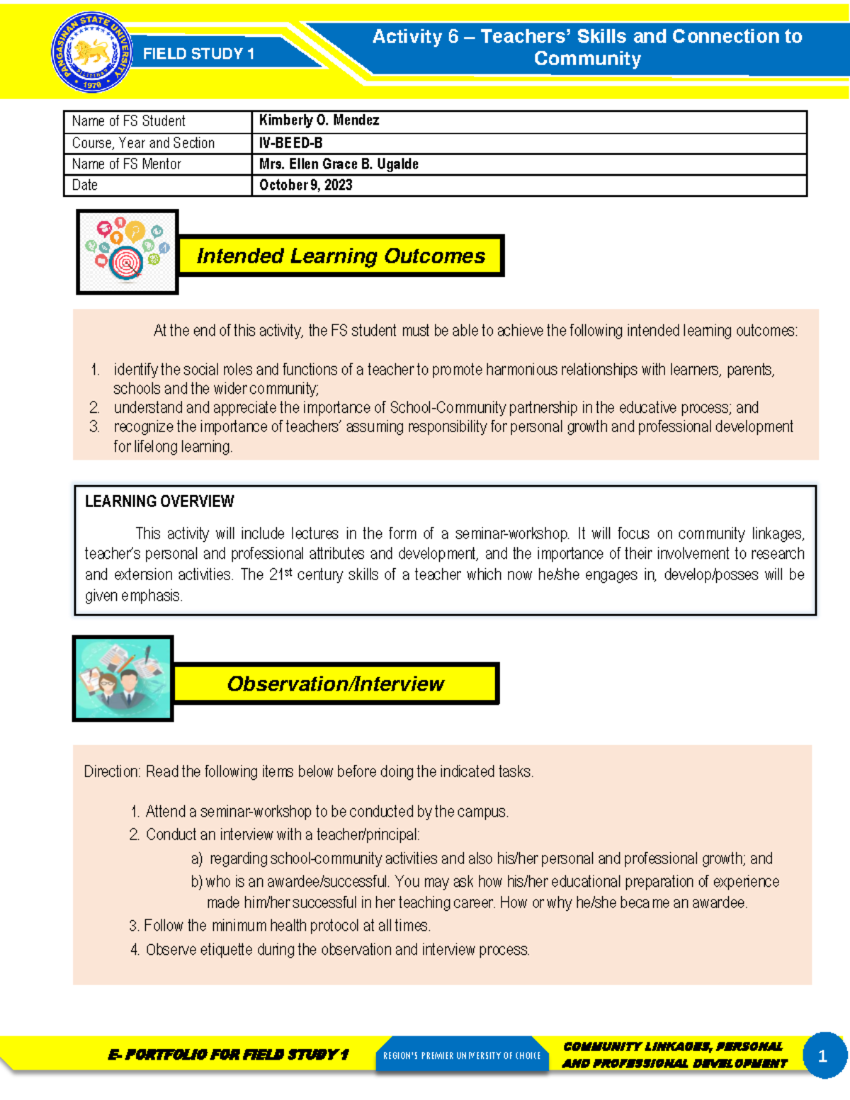 Fs1-activity-6 - Fs1-activity-6 - Field Study 1 Community 1 E 