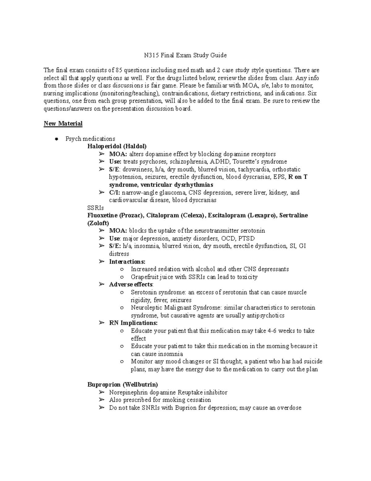 311 Study guide - N315 Final Exam Study Guide The final exam consists ...