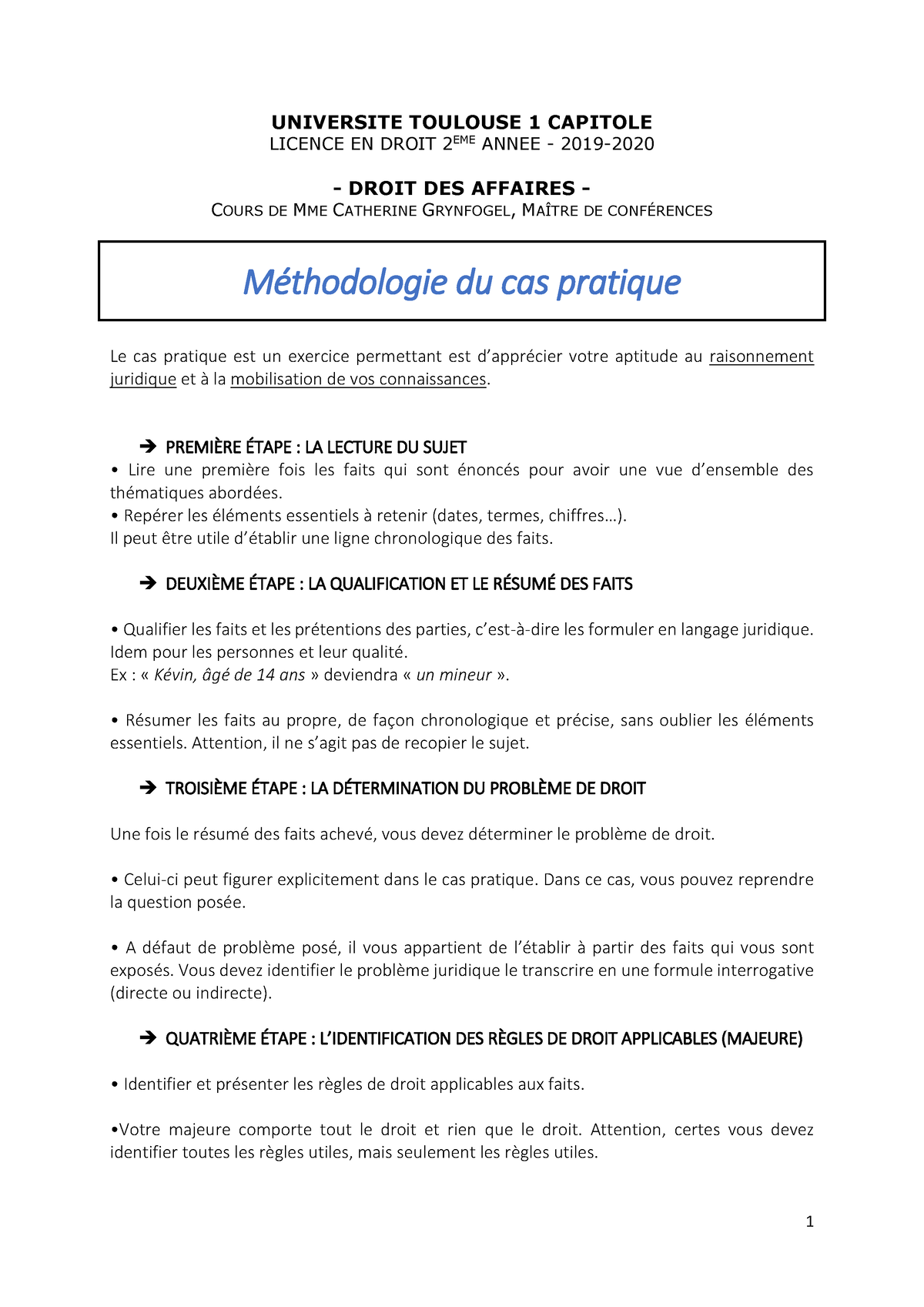 Méthodologie Du Cas Pratique - 1 UNIVERSITE TOULOUSE 1 CAPITOLE LICENCE ...