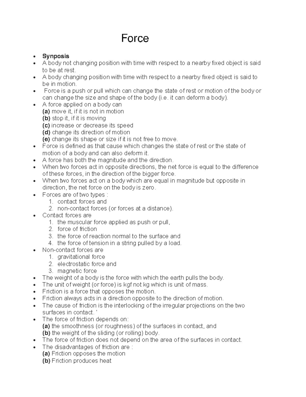 Force - notes - ncertbooksolutions Synposis A body not changing ...