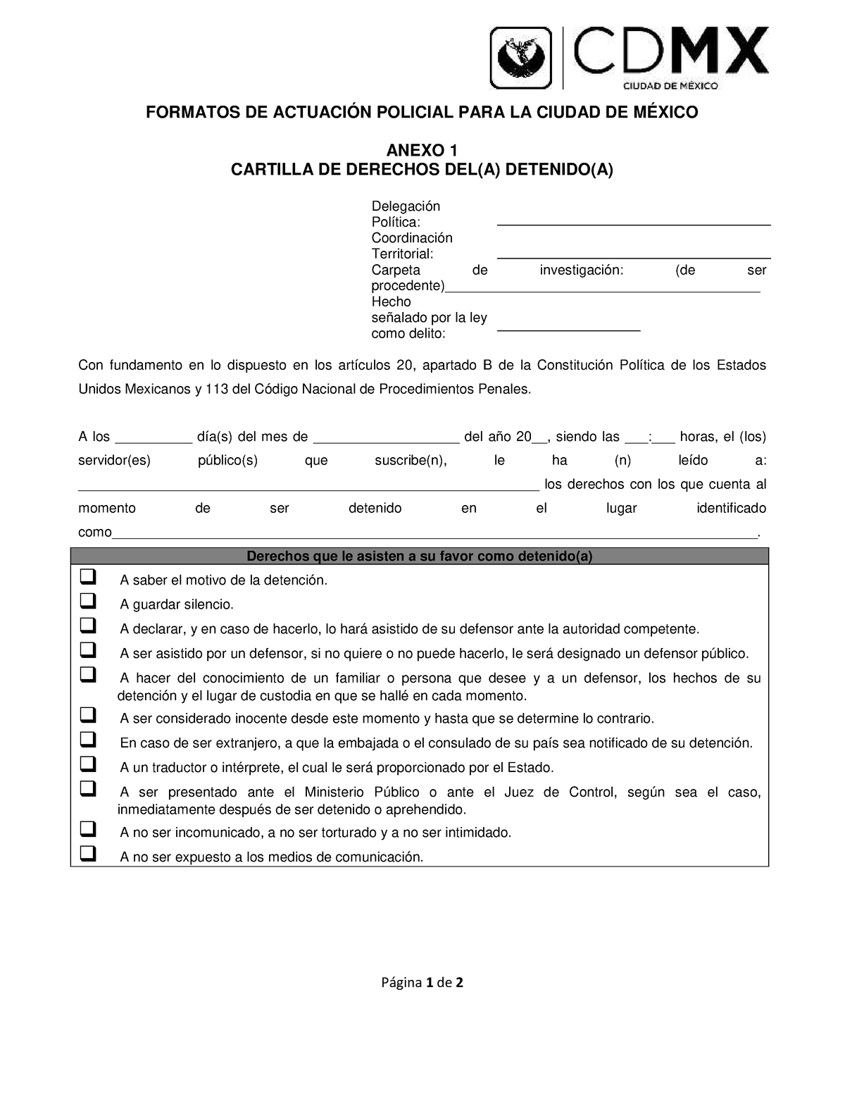 Iph Cadena Custodia 62 Seguridad Pública Formatos De ActuaciÓn Policial Para La Ciudad De 4832