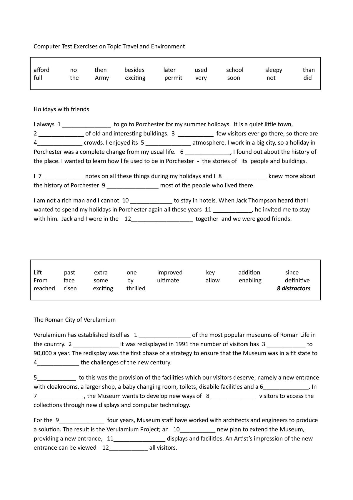 B2 comp test exs Travel Environment - Computer Test Exercises on Topic ...