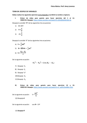 Formulas-Fisica 1 - Formulas de Fisica 1 - 112 ECUACIONES Y FÓRMULAS  BÁSICAS DE LA FÍSICA I 𝒓⃗ = 𝒙𝒊̂ - Studocu