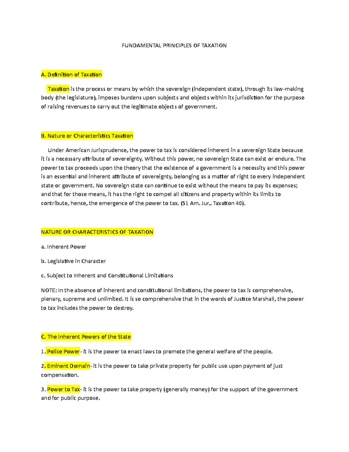 Fundamental Principles OF Taxation - FUNDAMENTAL PRINCIPLES OF TAXATION ...