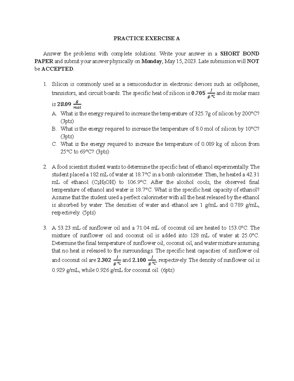 Practice Exercise A - PRACTICE EXERCISE A Answer the problems with ...