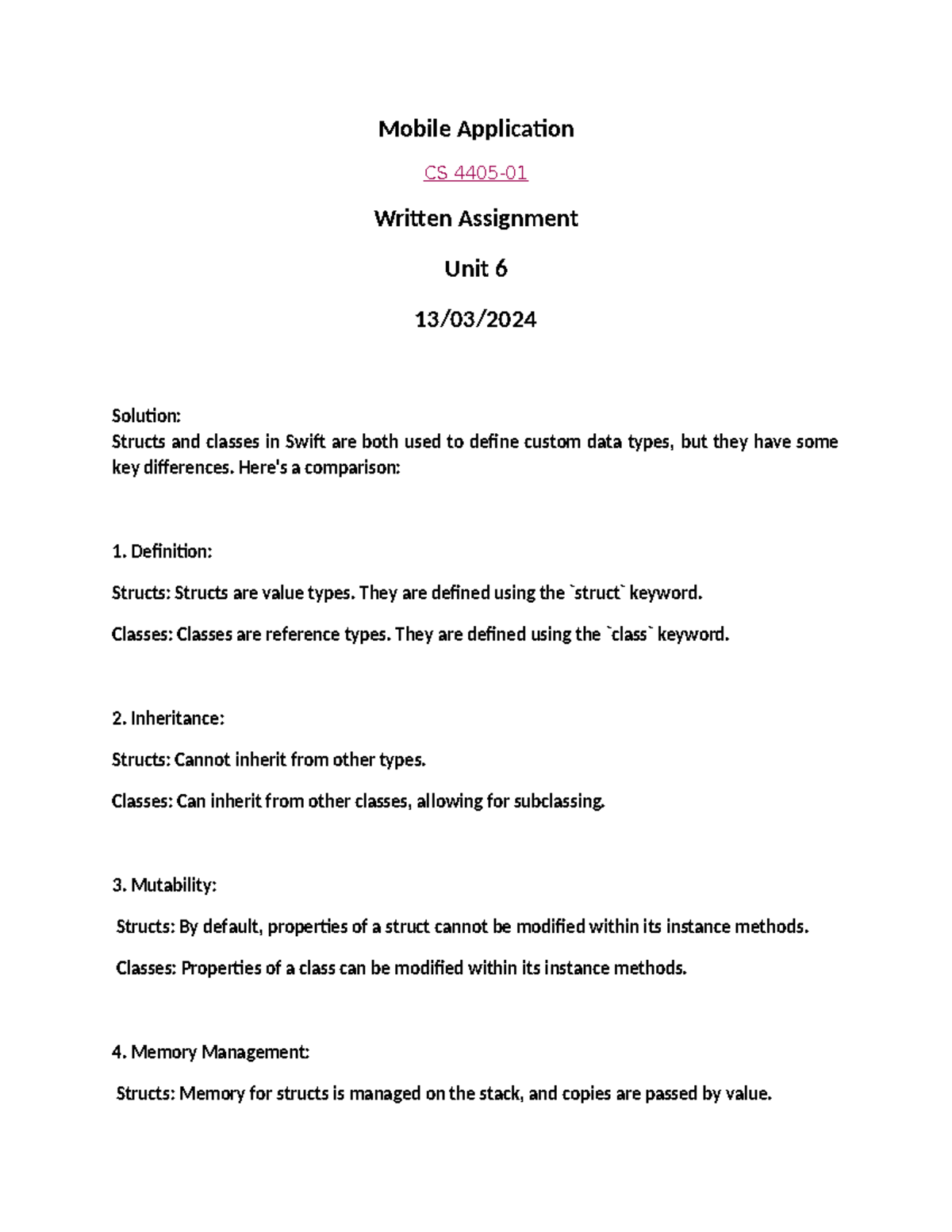 Mobile Application Written Assignment unit 6 - Mobile Application CS ...