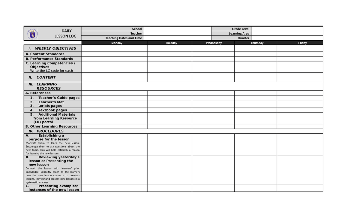 438504145 Sample Daily Lesson Log - DAILY LESSON LOG School Grade Level ...