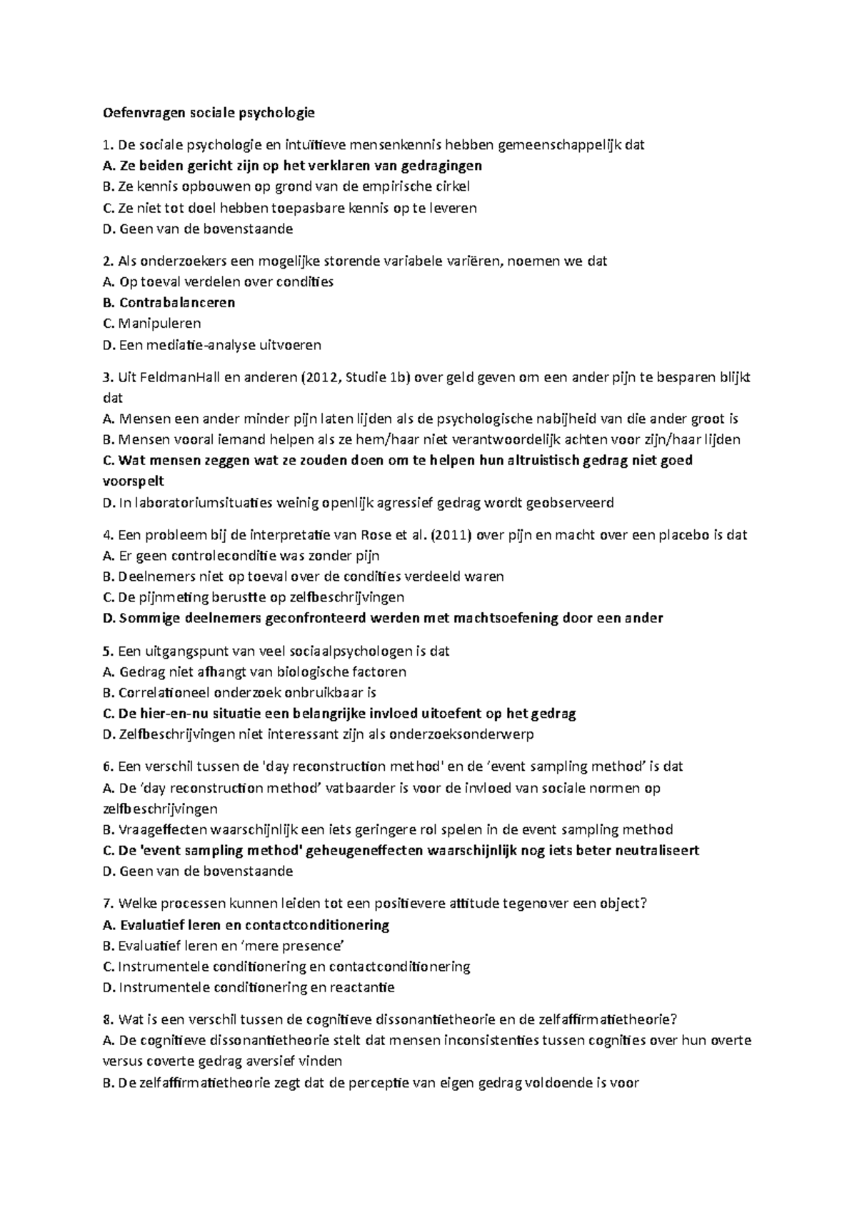 Reconstructies Examen Sociale Psychologie - Oefenvragen Sociale ...