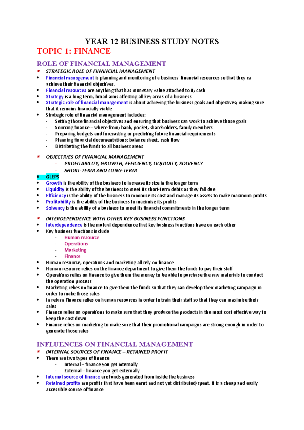 YEAR 12 Business Study Notes - YEAR 12 BUSINESS STUDY NOTES TOPIC 1 ...