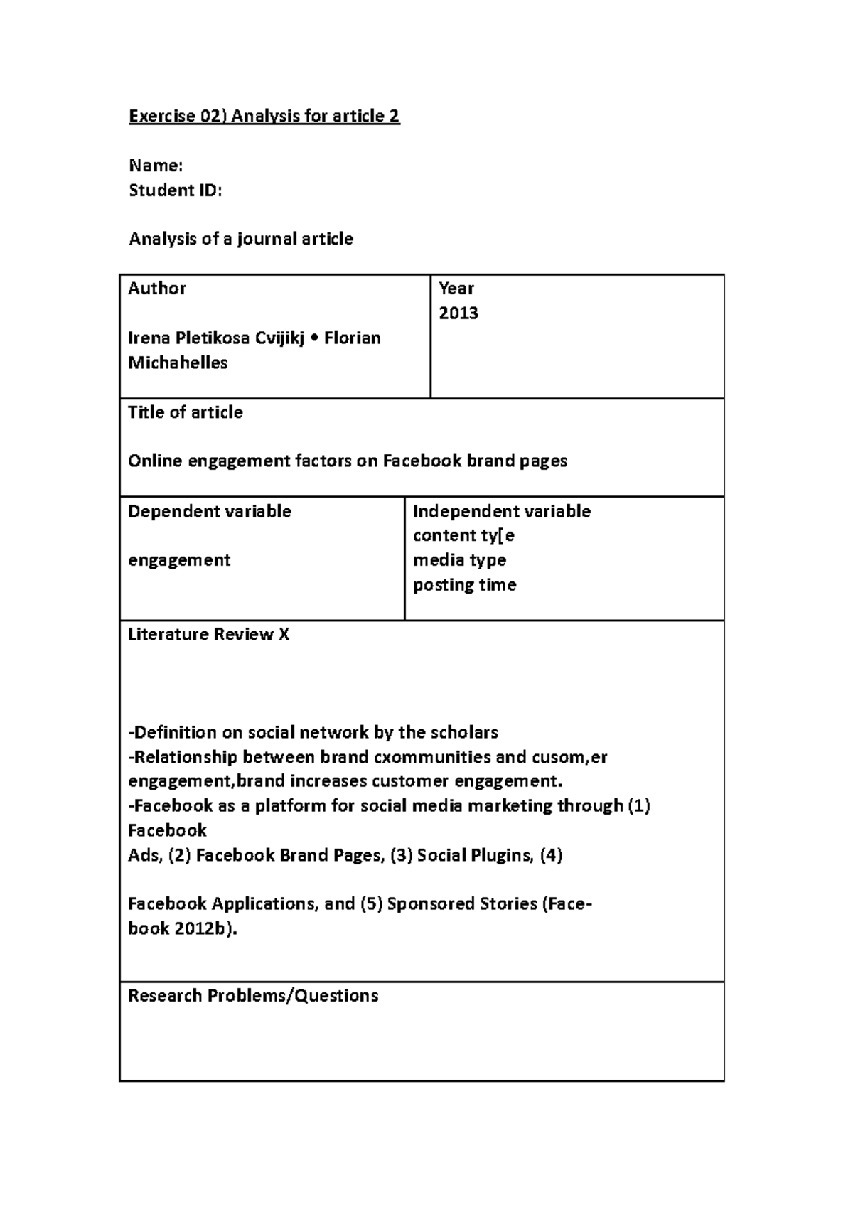 Exercise 02) Analysis for article 2 - Exercise 02) Analysis for article ...