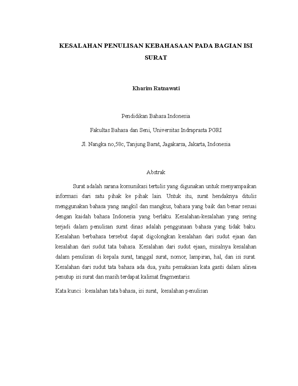 Artikel Ratna - KESALAHAN PENULISAN KEBAHASAAN PADA BAGIAN ISI SURAT ...