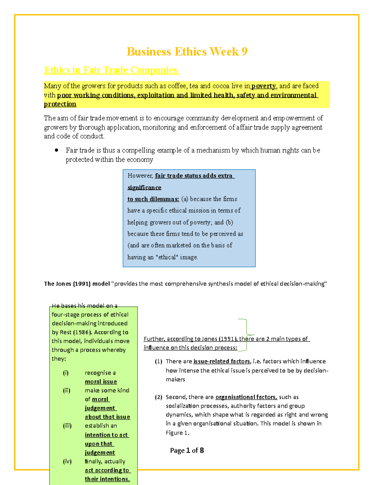 Business Ethics Week 9 - Fair trade is thus a compelling example of a ...