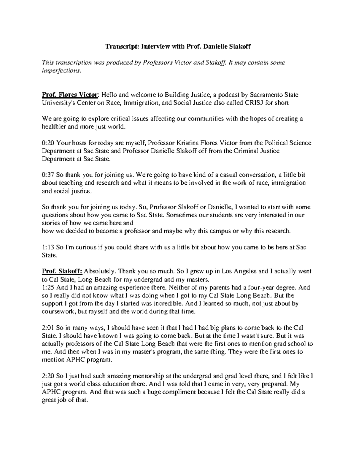 Transcript slakoff-victor - Transcript: Interview with Prof. Danielle ...