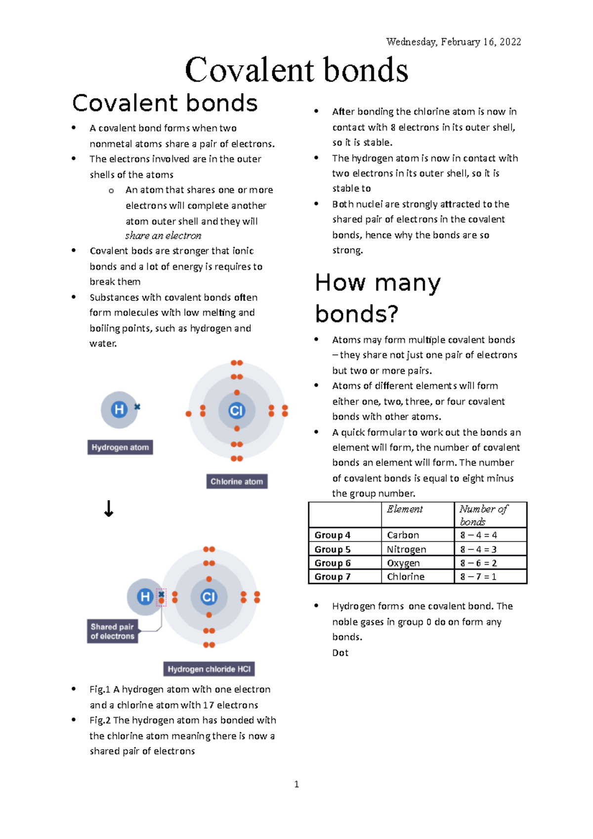 Covalent bonds - Wednesday, February 16, 2022 Covalent bonds Covalent ...