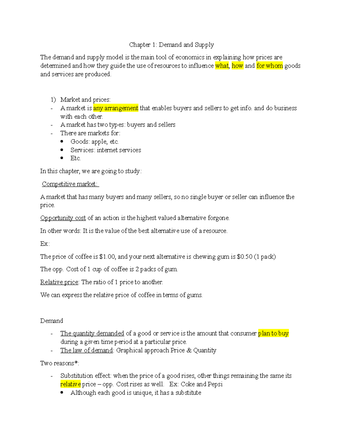 Chapter 1 (demand and supply) - Chapter 1: Demand and Supply The demand ...