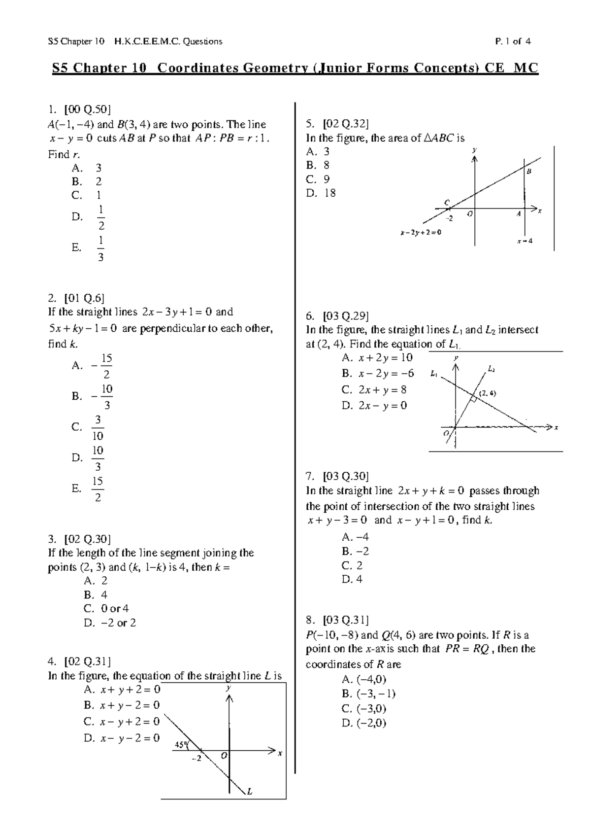 CE Paper 2 for S.5 Ch 10 (Junior 1) - S5 Chapter 10 Coordinates ...