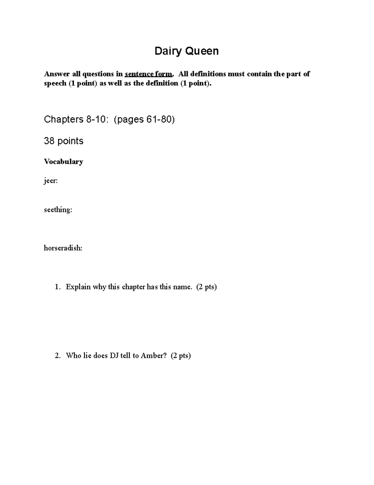 Chapter 810 SG English Dairy Queen Answer all questions in