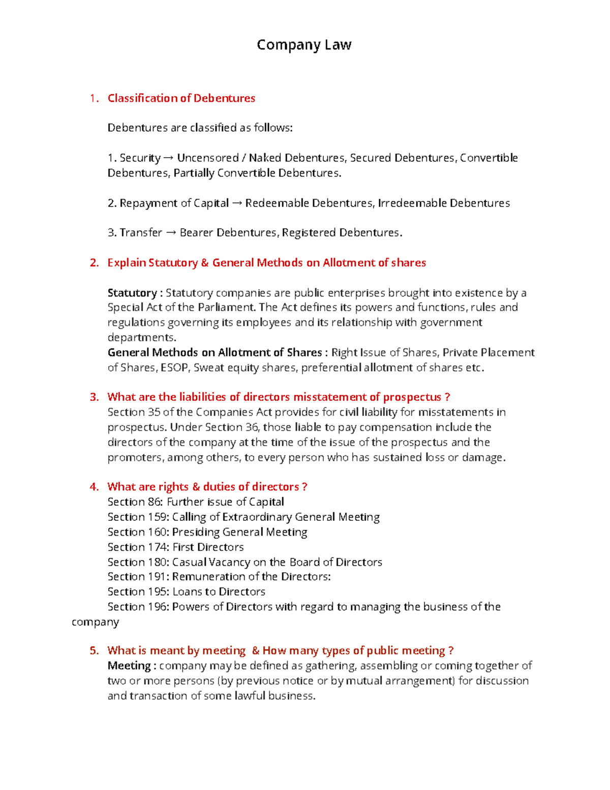 Company Law Company Law Classification of Debentures Debentures are