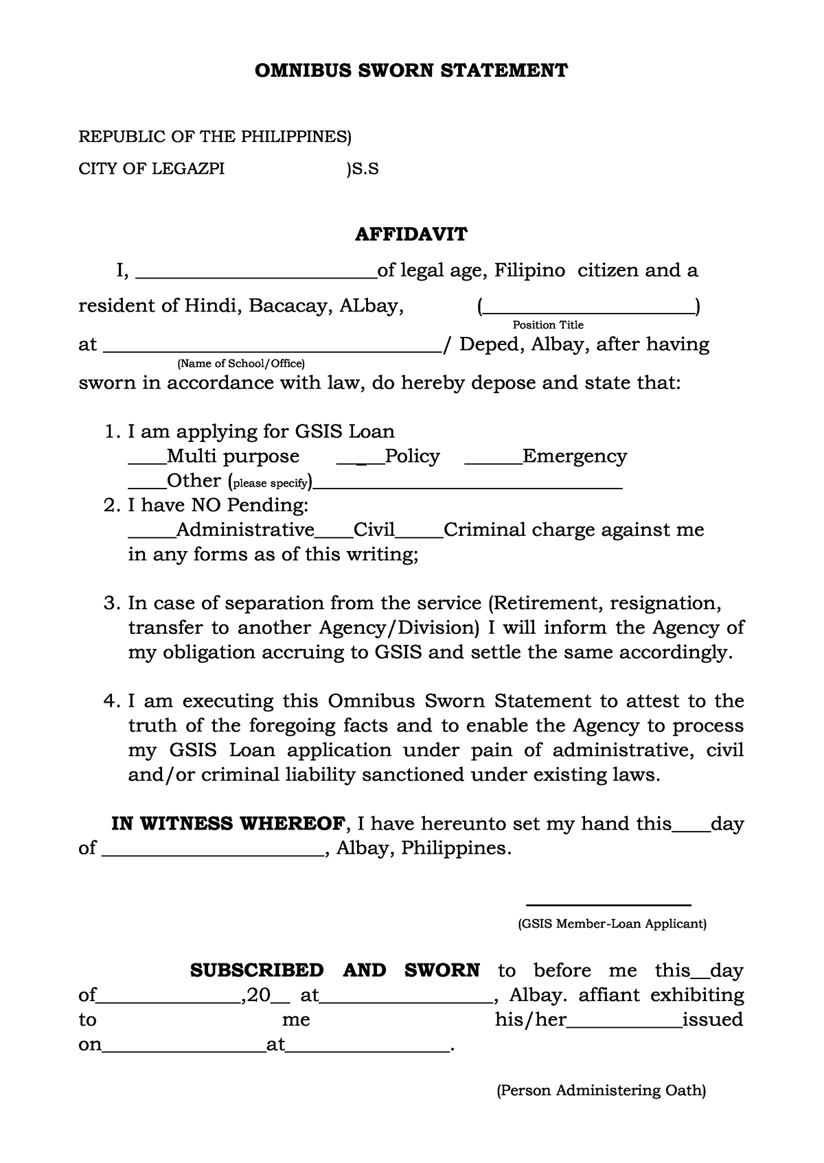 Omnibus Sworn Statement Template - OMNIBUS SWORN STATEMENT REPUBLIC OF ...