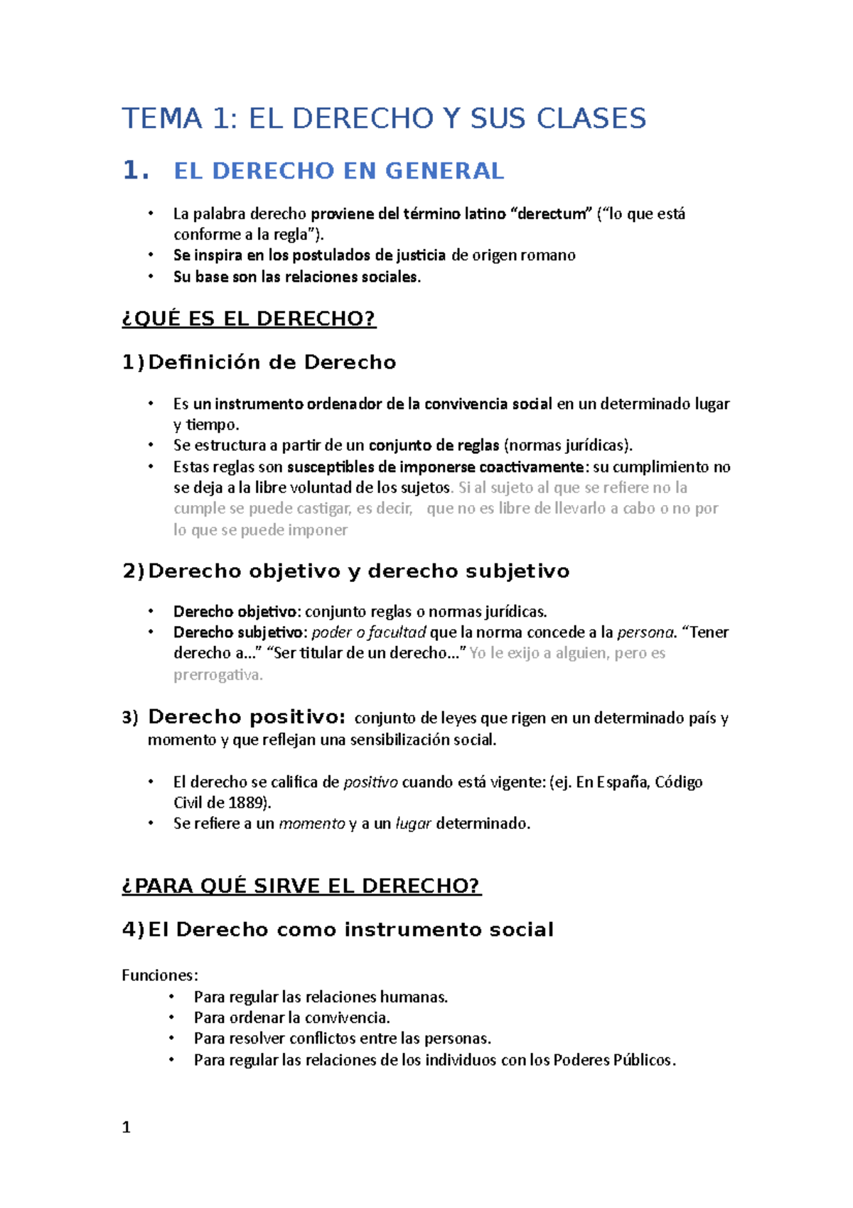 TEMA 1- El Derecho Y Sus Clases - TEMA 1: EL DERECHO Y SUS CLASES 1. EL ...