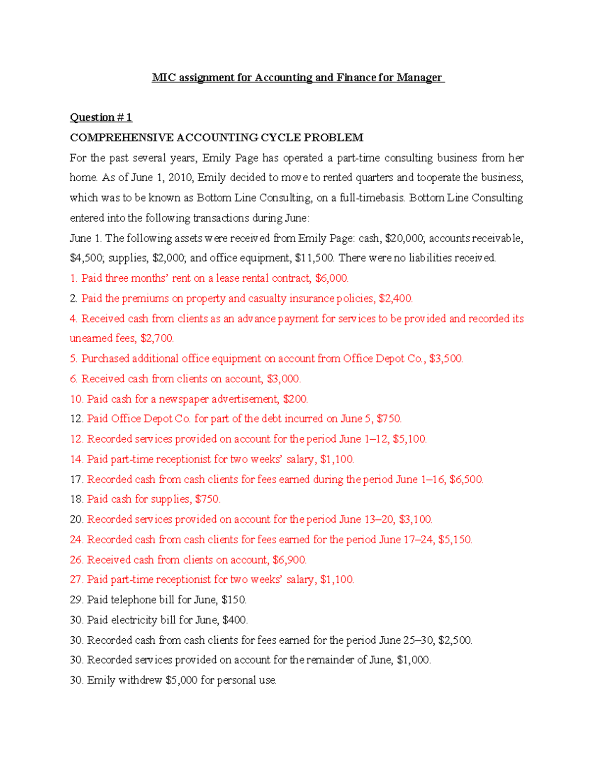 MIC asignment on financial and managerial accounting - MIC assignment ...