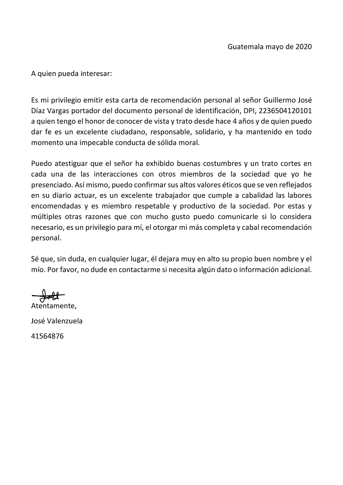 Carta De Recomendacion Personal Guillermo Gratis Descarga Guatemala Mayo De 2020 A Quien Pueda 6635