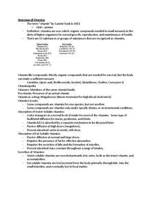 VIT TEST 1 review - VITAMIN Function Deficiency Absorption/ excretion ...