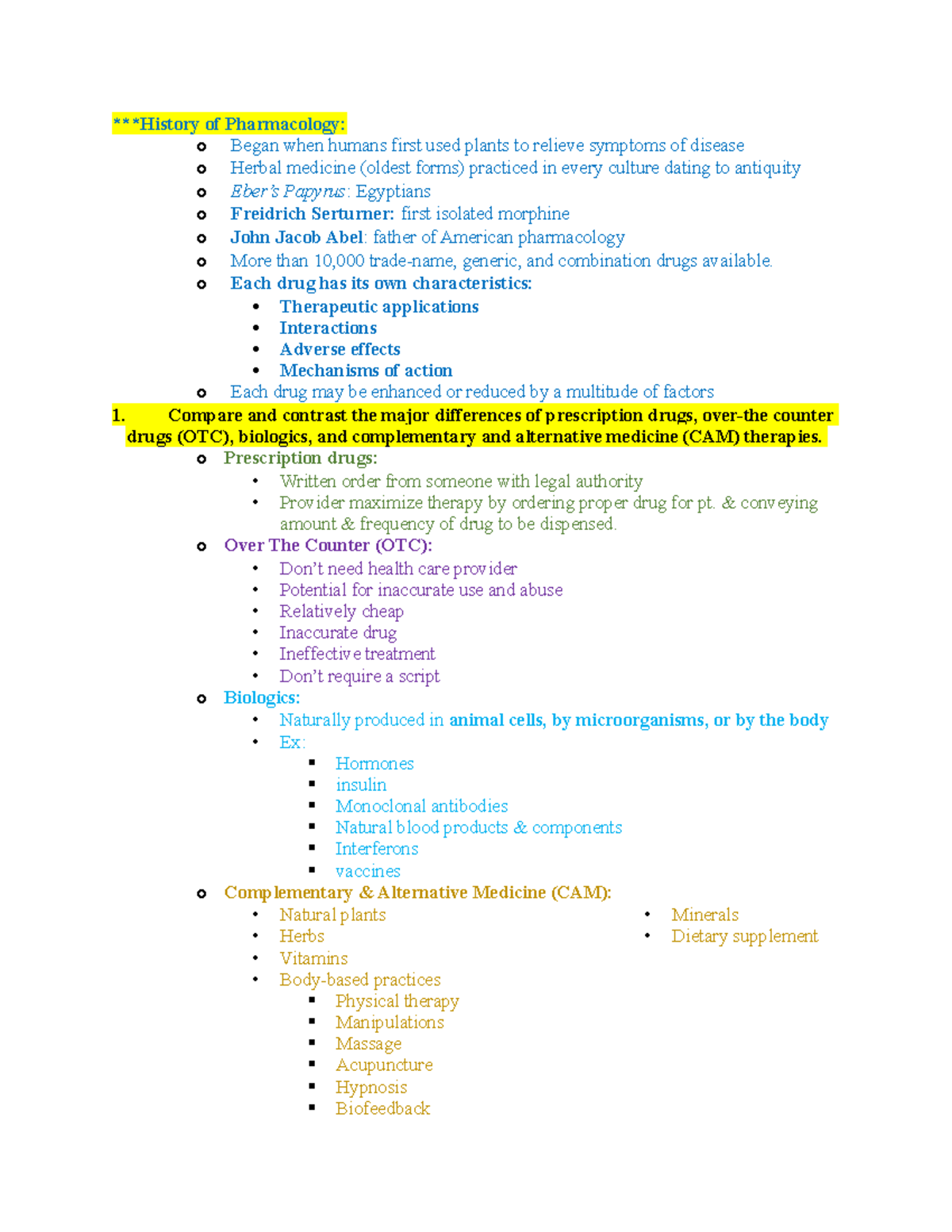 AR Module 1 Outcomes - STUDY GUIDE - ***History of Pharmacology: o ...