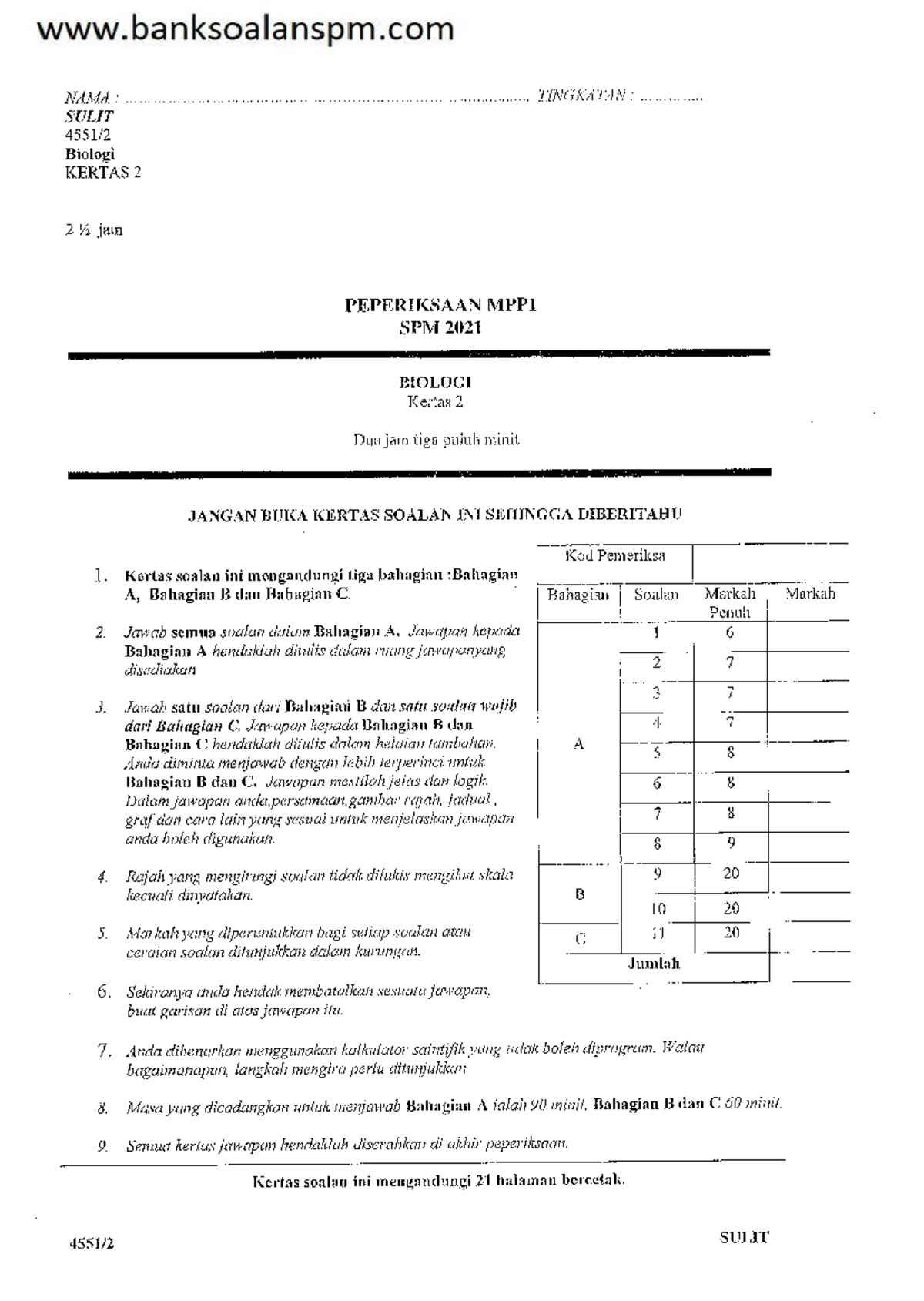 Kertas 2 pep tov spm terengganu 2021 soalan - Foundation Biology - UiTM ...