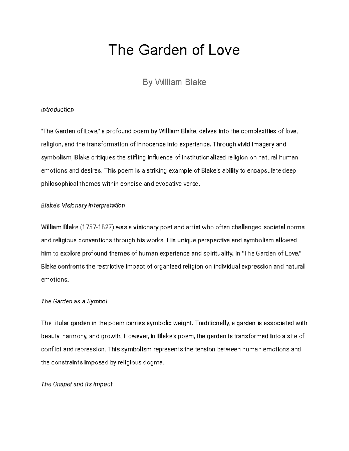 garden of love essay grade 12