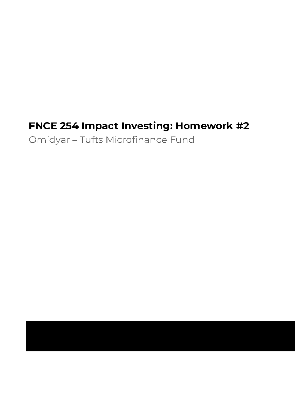 FNCE 254 HW2 FNCE 254 HW 2 FNCE 254 Impact Investing Homework