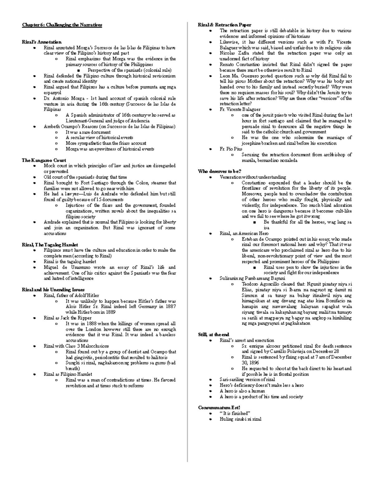 Rizal Chapter 6 - Chapter 6: Challenging the Narratives Rizal’s ...