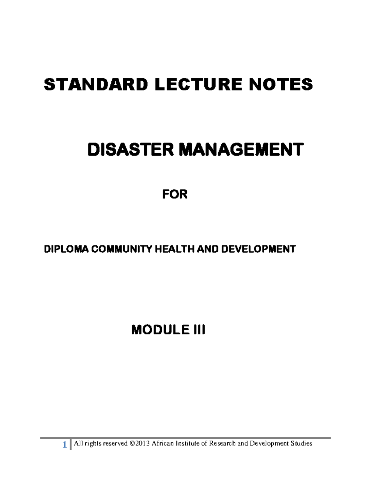 Disaster Management-1-1 - STANDARD LECTURE NOTES DISASTER MANAGEMENT ...