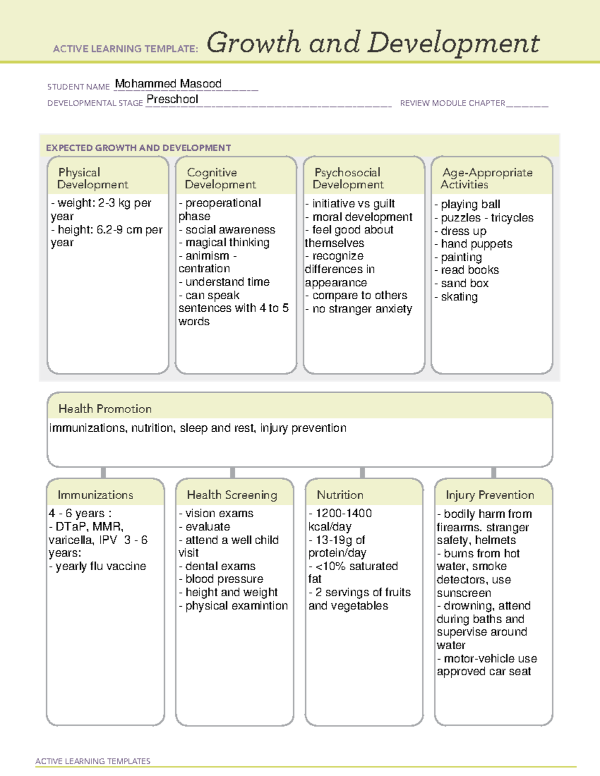 Preschool - Growth and development card - ACTIVE LEARNING TEMPLATES ...