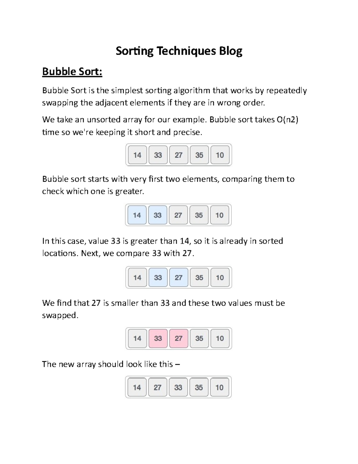 Sorting Techniques Blog - Sorting Techniques Blog Bubble Sort: Bubble ...