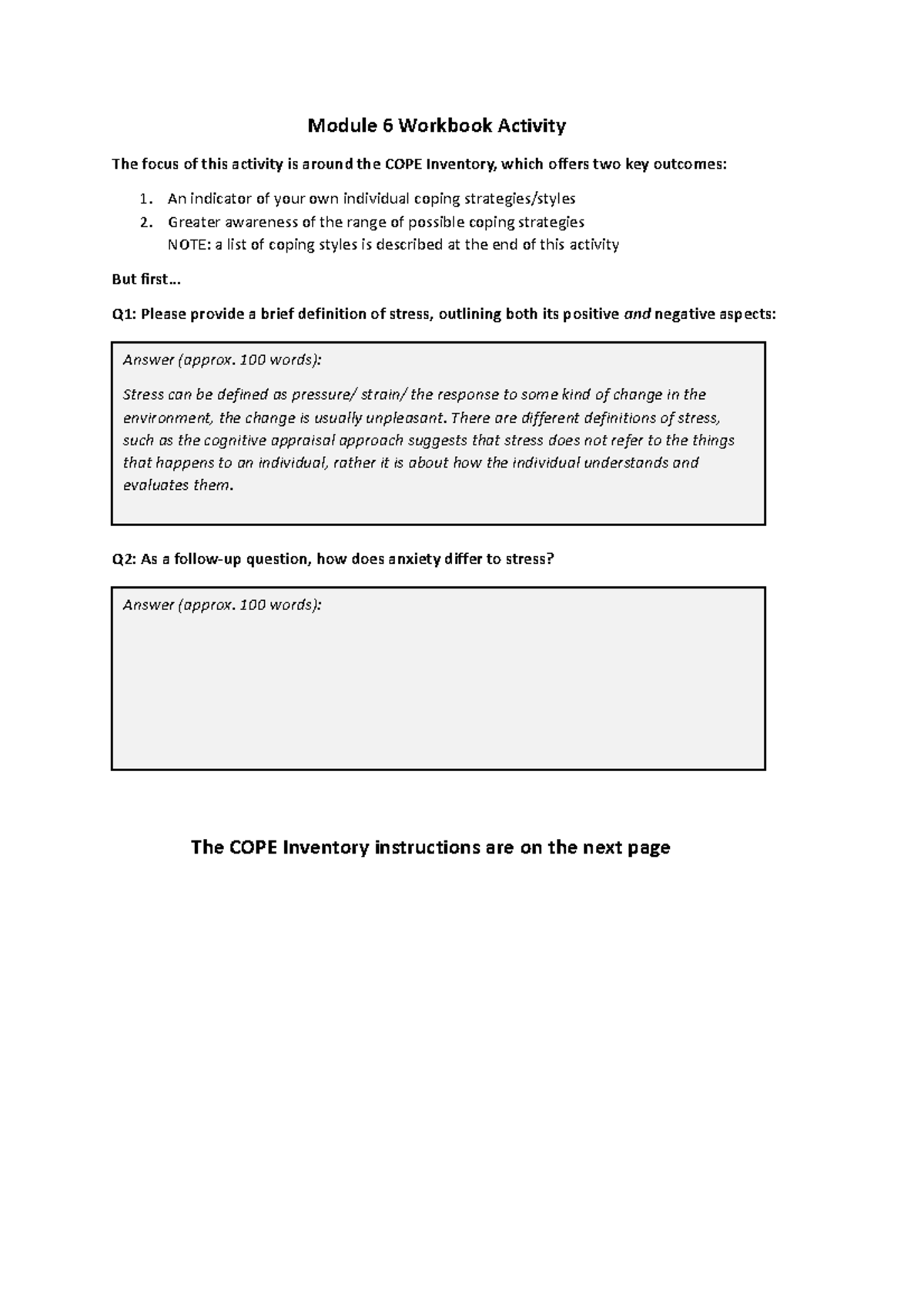 Module 6 Workbook Activity - Module 6 Workbook Activity The Focus Of ...