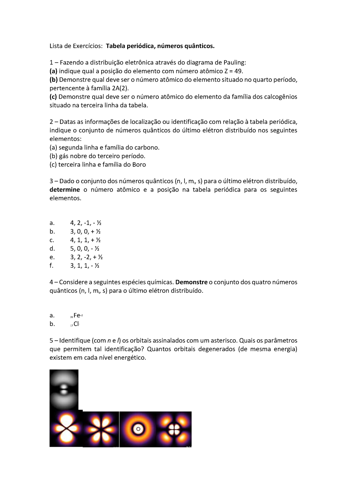 Lista De Exercícios - Tabela Periódica, Números Quânticos - 1 – Fazendo ...