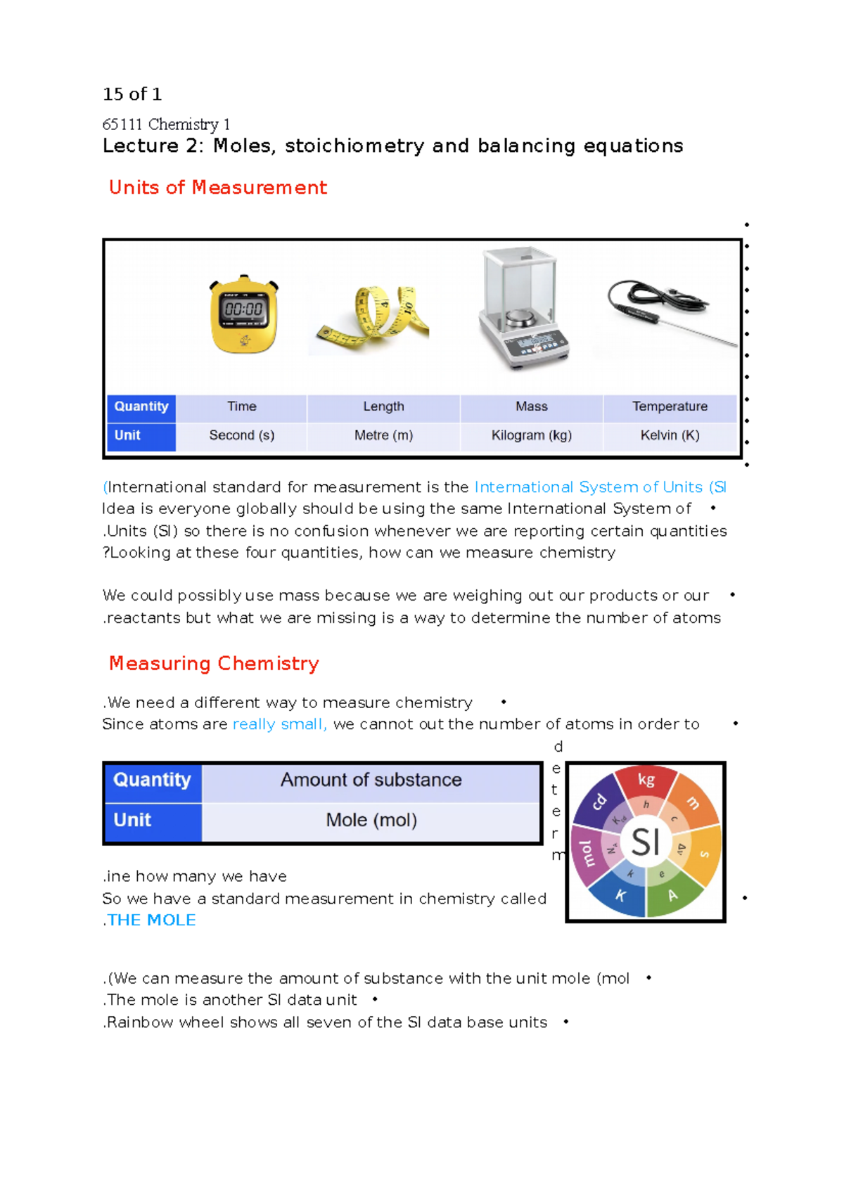 CHEM 1 Lecture 2 Notes - 65111 Chemistry 1 Lecture 2: Moles ...