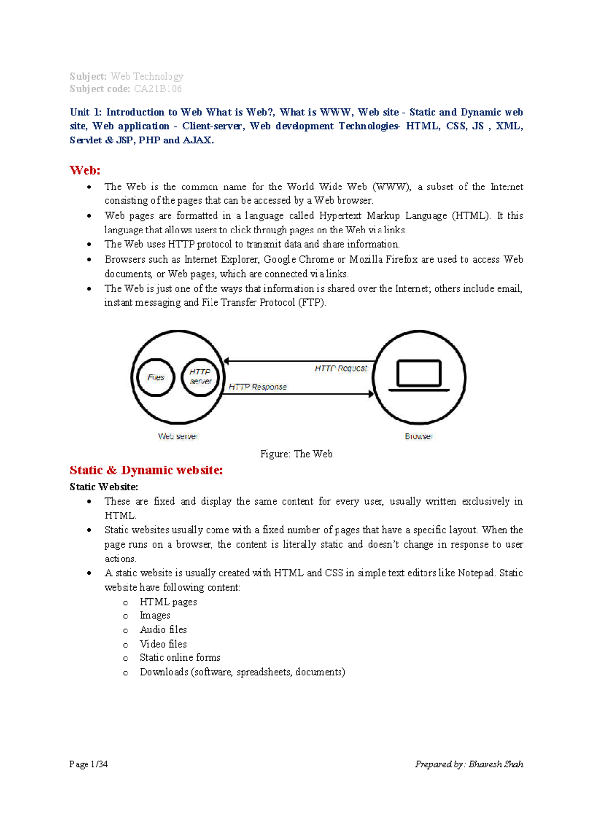 Web Technology Unit 1&2 Notes - Subject code: CA21B Unit 1 ...