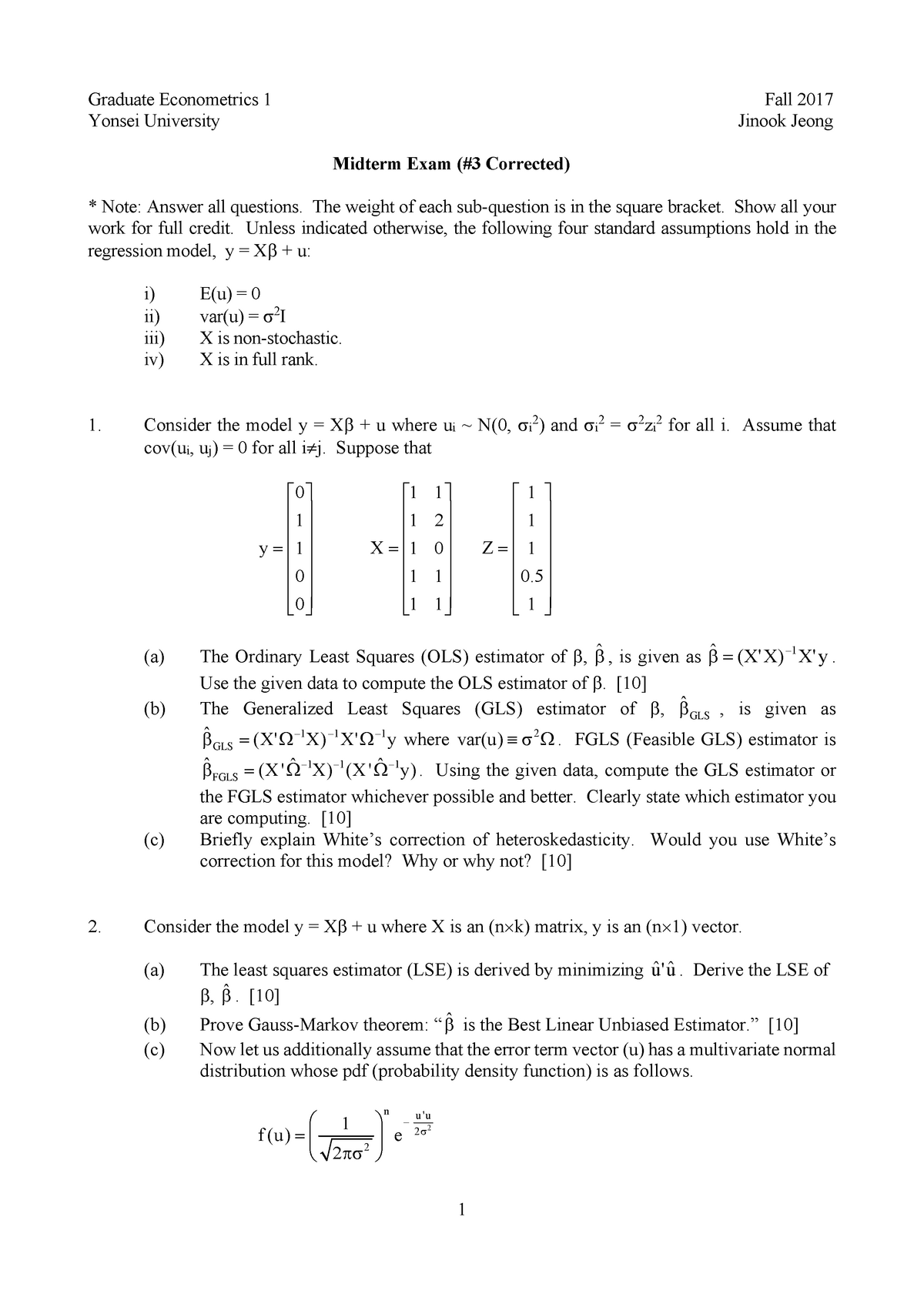 assignment of econometrics for post graduate