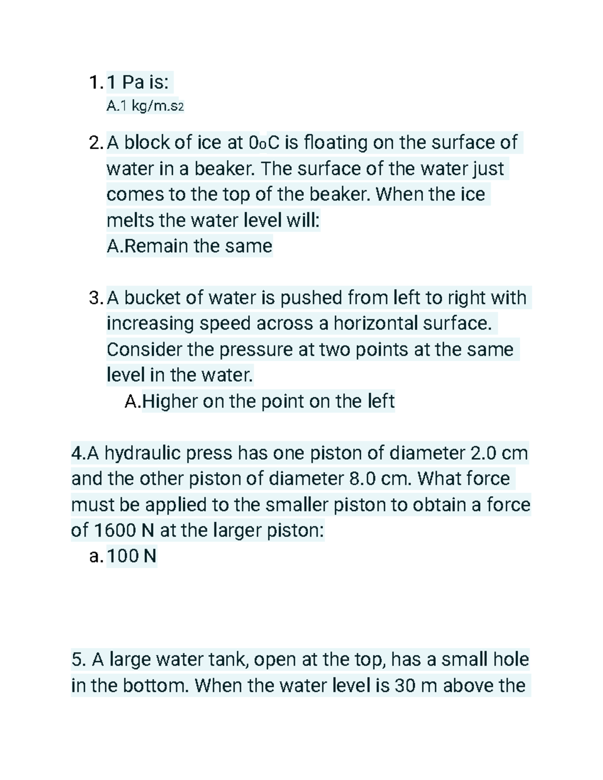 PHY-290 - Physics II Coursework TEST Material And Solutions - 1 Pa Is ...