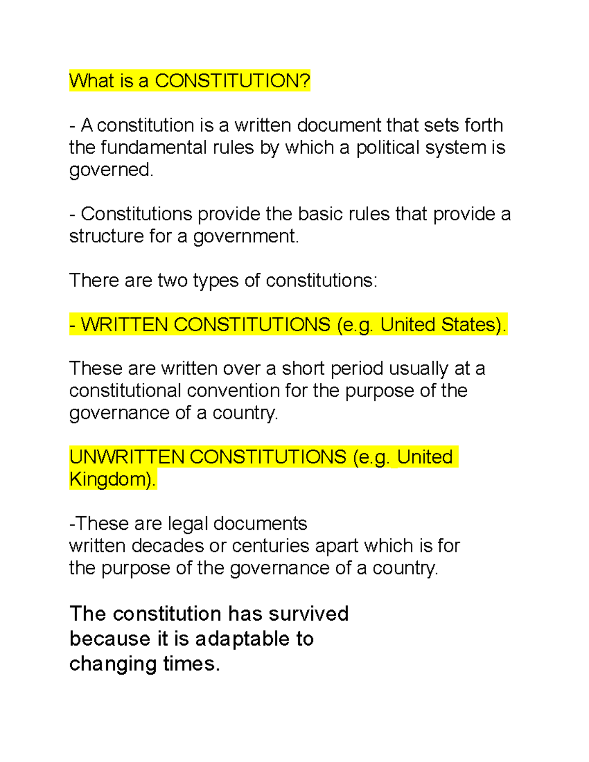 Poli Sci Chapter 11 notes, 3 What is a CONSTITUTION? A constitution
