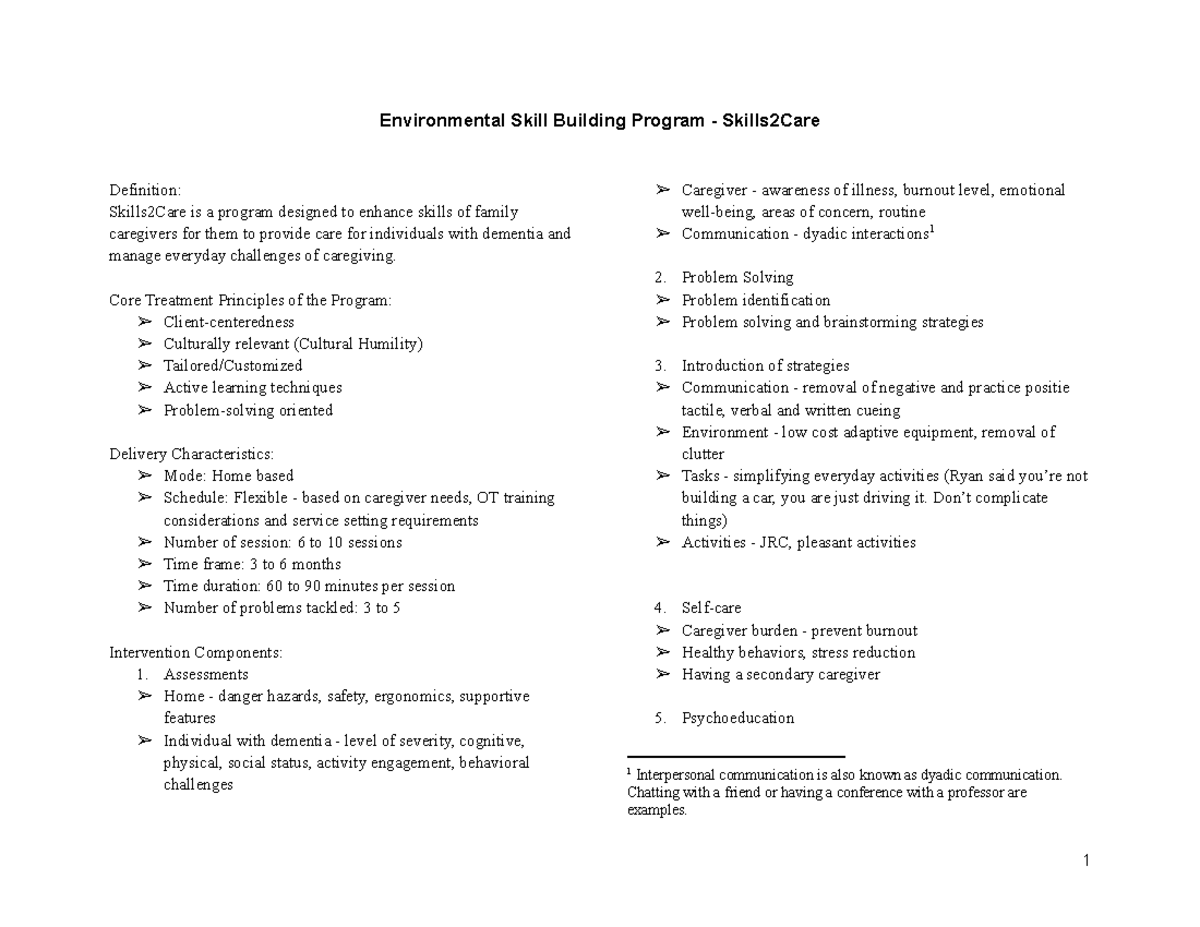 Environmental Skill Building Program - Skills 2Care - Environmental ...