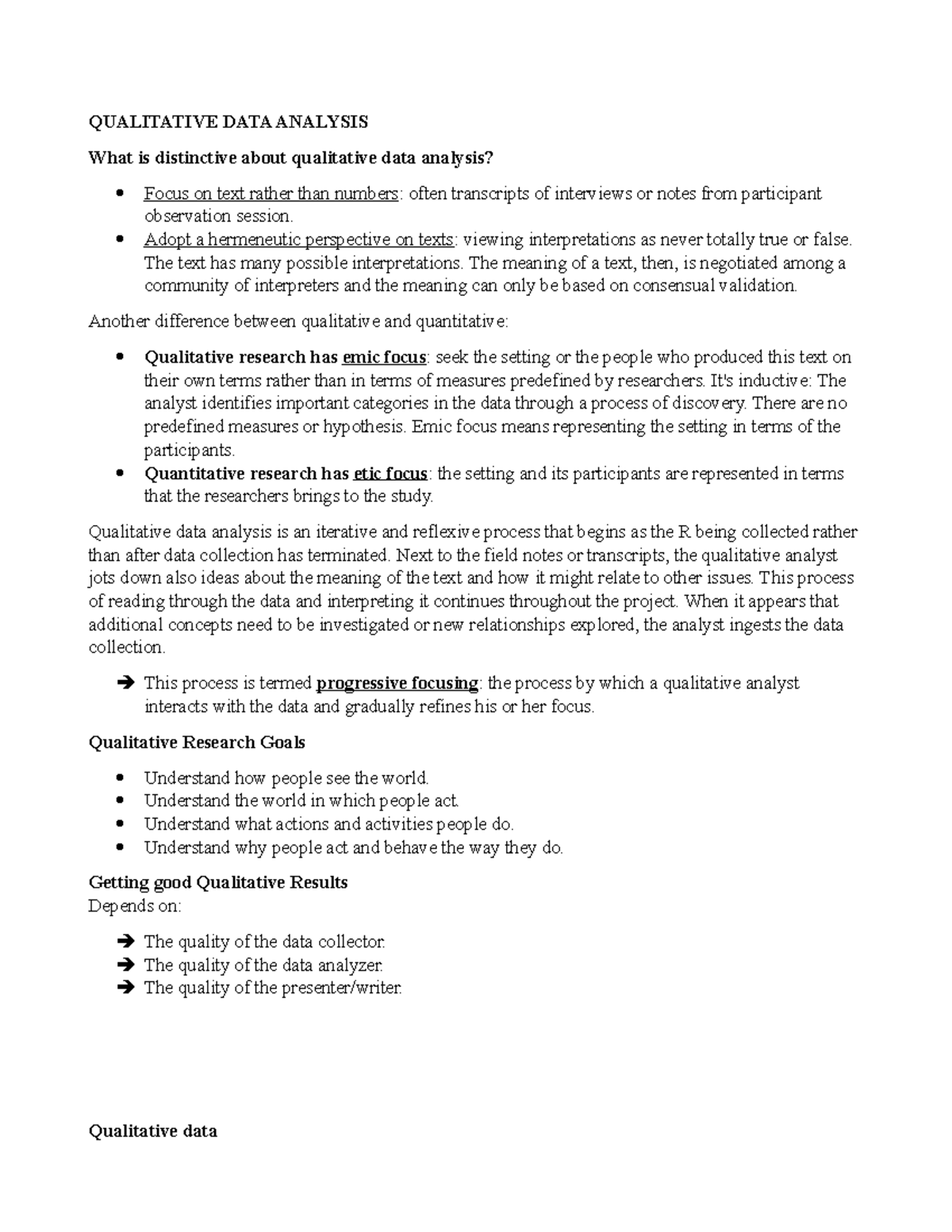 CH.10 Qualitative DATA Analysis - QUALITATIVE DATA ANALYSIS What is ...