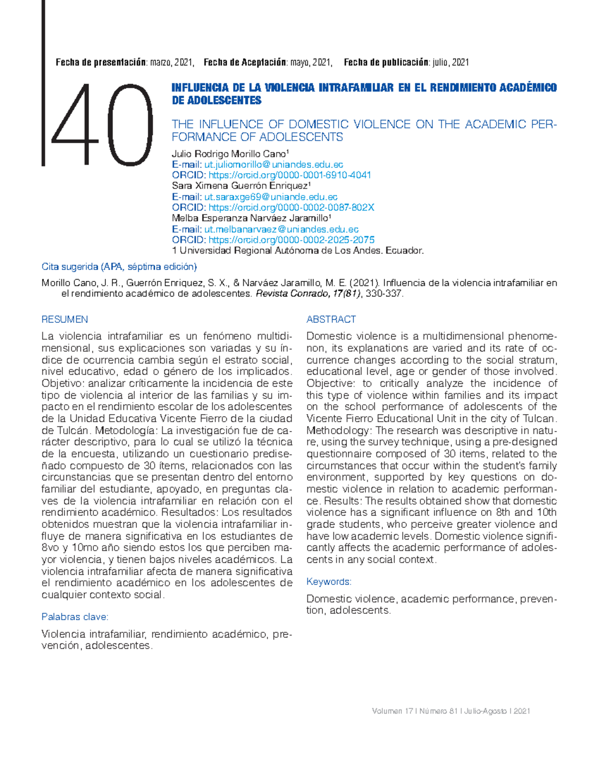 17. Influencia DE LA Violencia Intrafamiliar EN EL Rendimiento ...