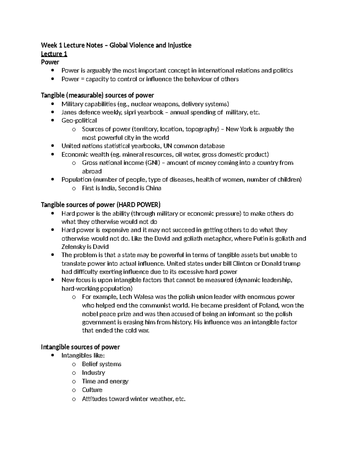 Week 1 Lecture Notes - Global Violence and Injustice - Week 1 Lecture ...