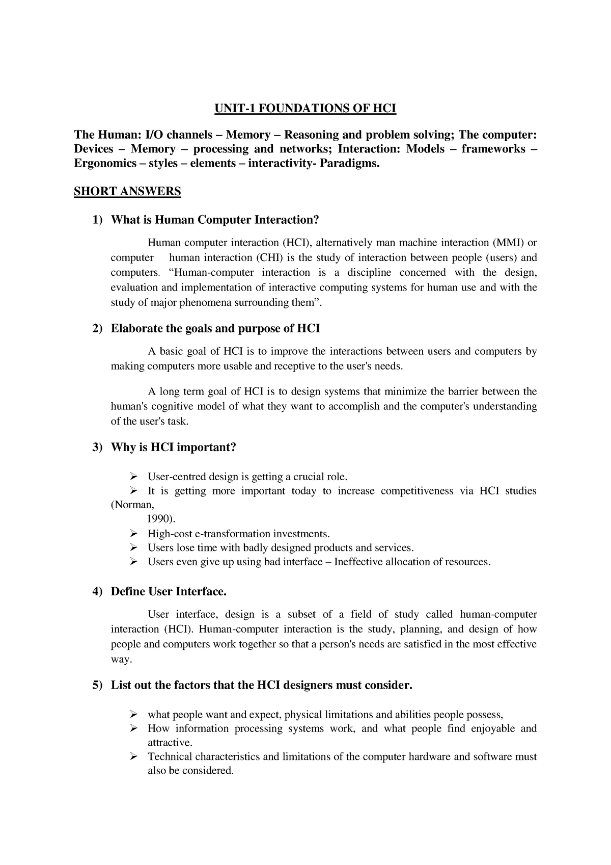 HCI QB - UNIT-1 FOUNDATIONS OF HCI The Human: I/O channels – Memory ...