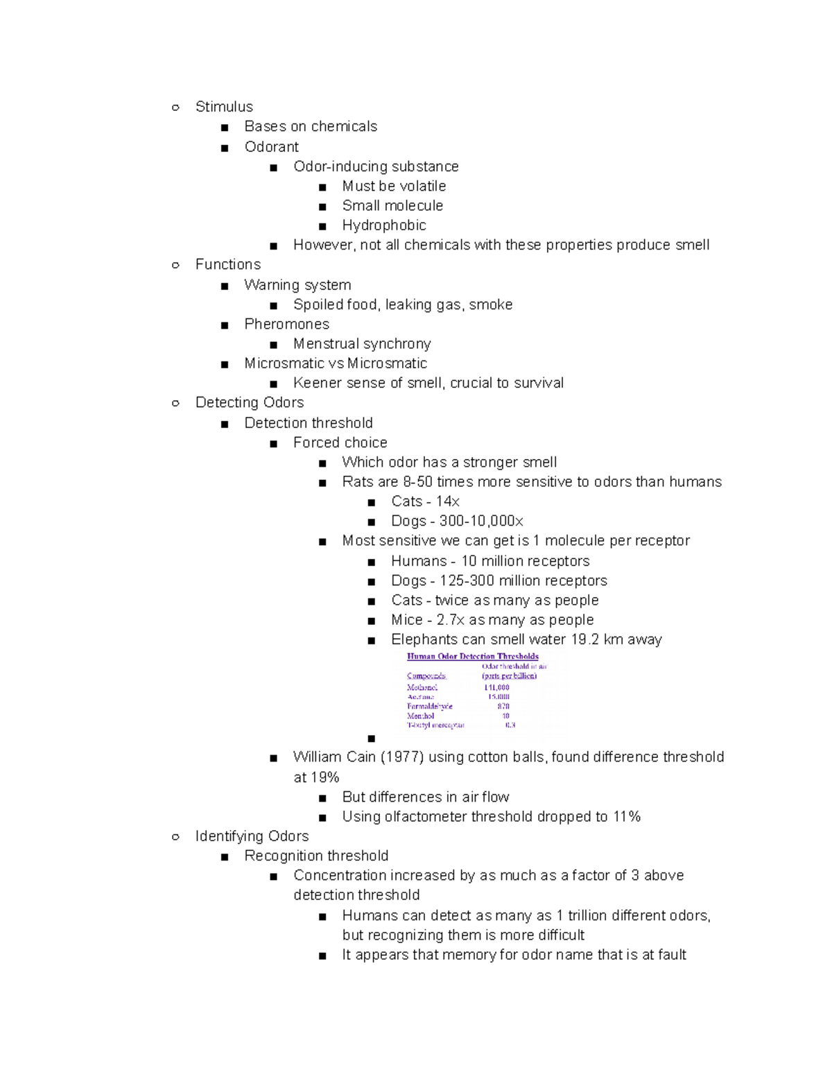 Olfaction I, II, & III - Notes - Stimulus Bases on chemicals Odorant ...